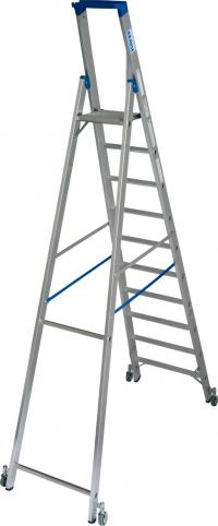 Namų ūkio kopėčios, 10 pak su ratukais - 4.35m