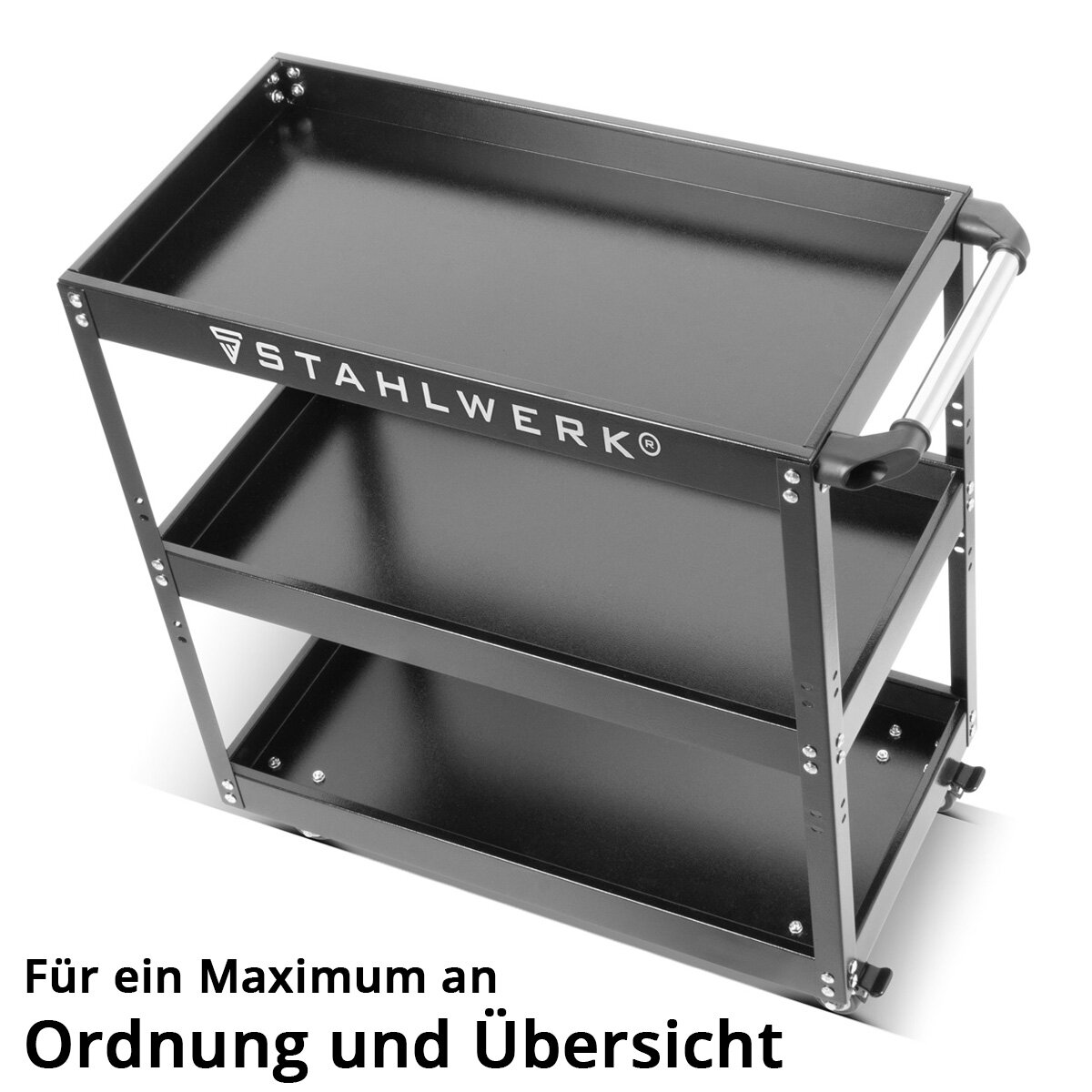 STAHLWERK instrumentu ratiņi ST-730 — darbnīcas, transporta, montāžas, platformas un plauktu ratiņi ar 3 plauktiem