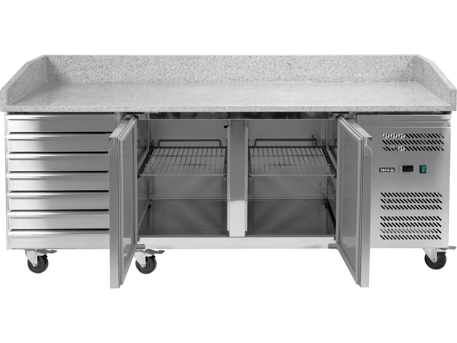 Refrigerated pizza counter with granite worktop and 7 drawers