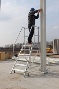 Kopėčios su platforma ir turėklais, 6 aliuminio pakopų - 3.45m (darb.)