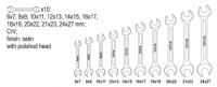 Uzgriežņu atslēga komplekts, /polished head/ 6-27 mm, 10 gb