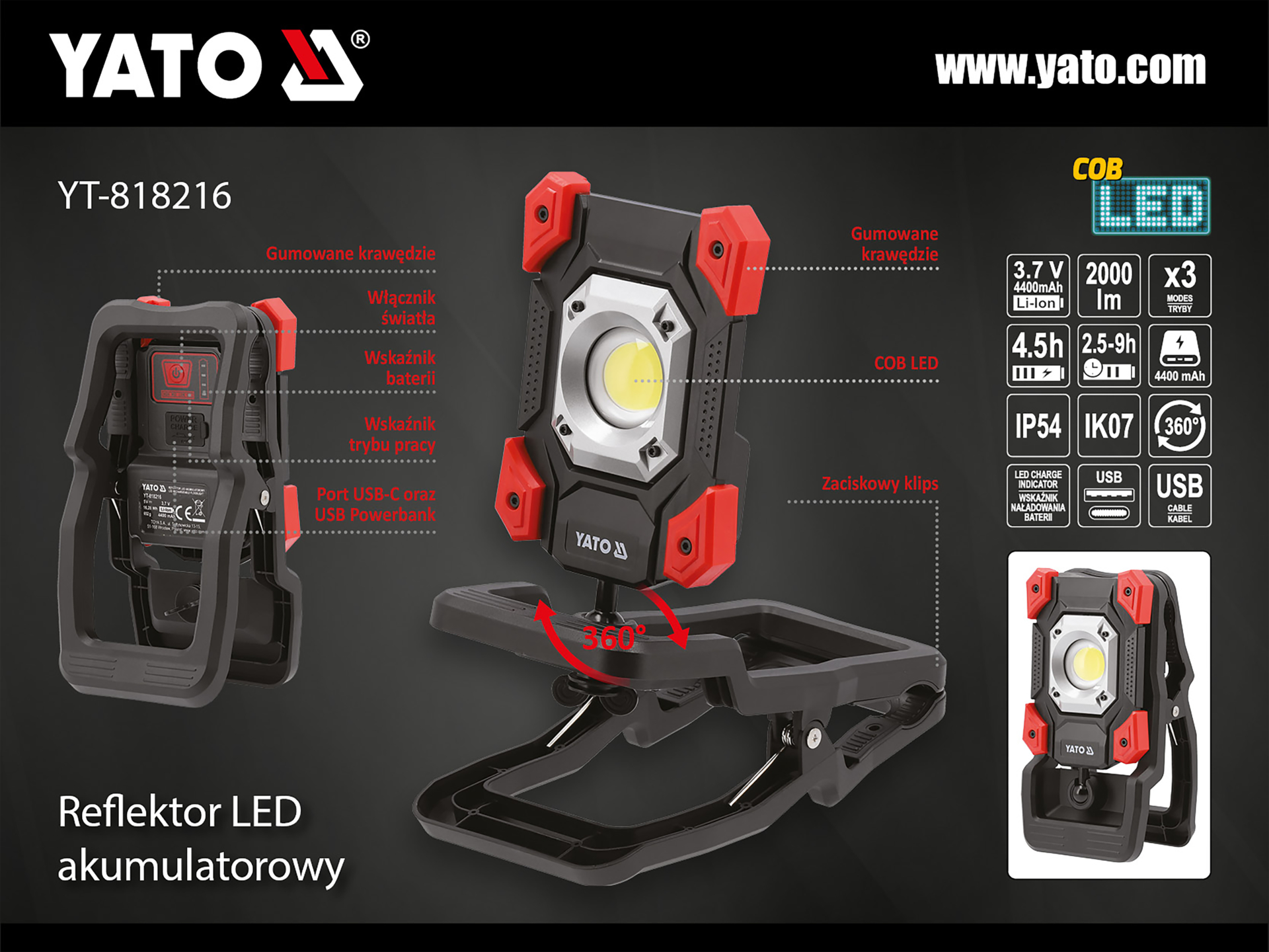 LED uzlādējams prožektors
