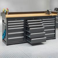 Darba galds PRO - eiken werkblad - 18 lades - 200 cm - zwart